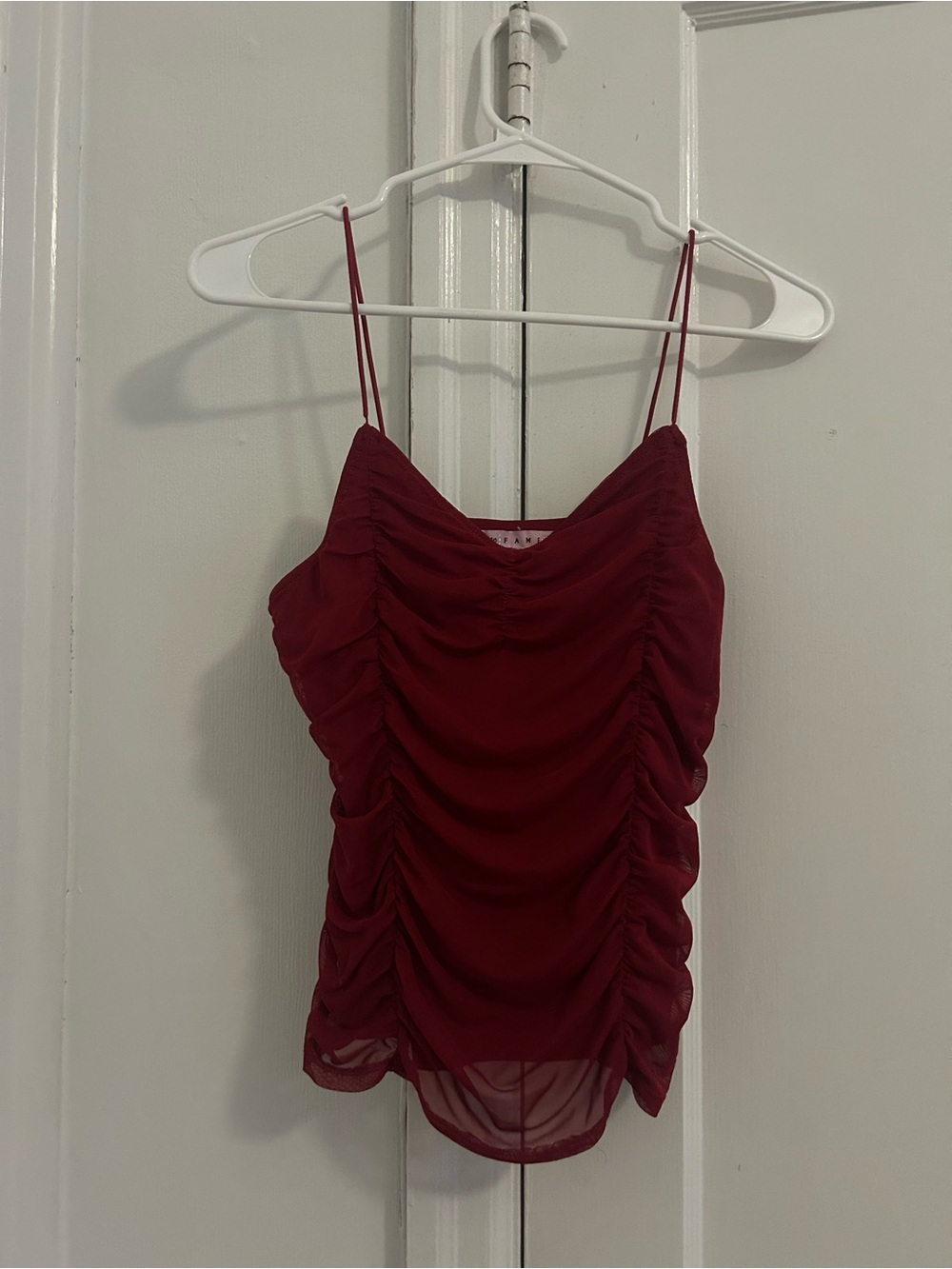 Crave Fame Ruched Red Spaghetti-Strap Women's Top